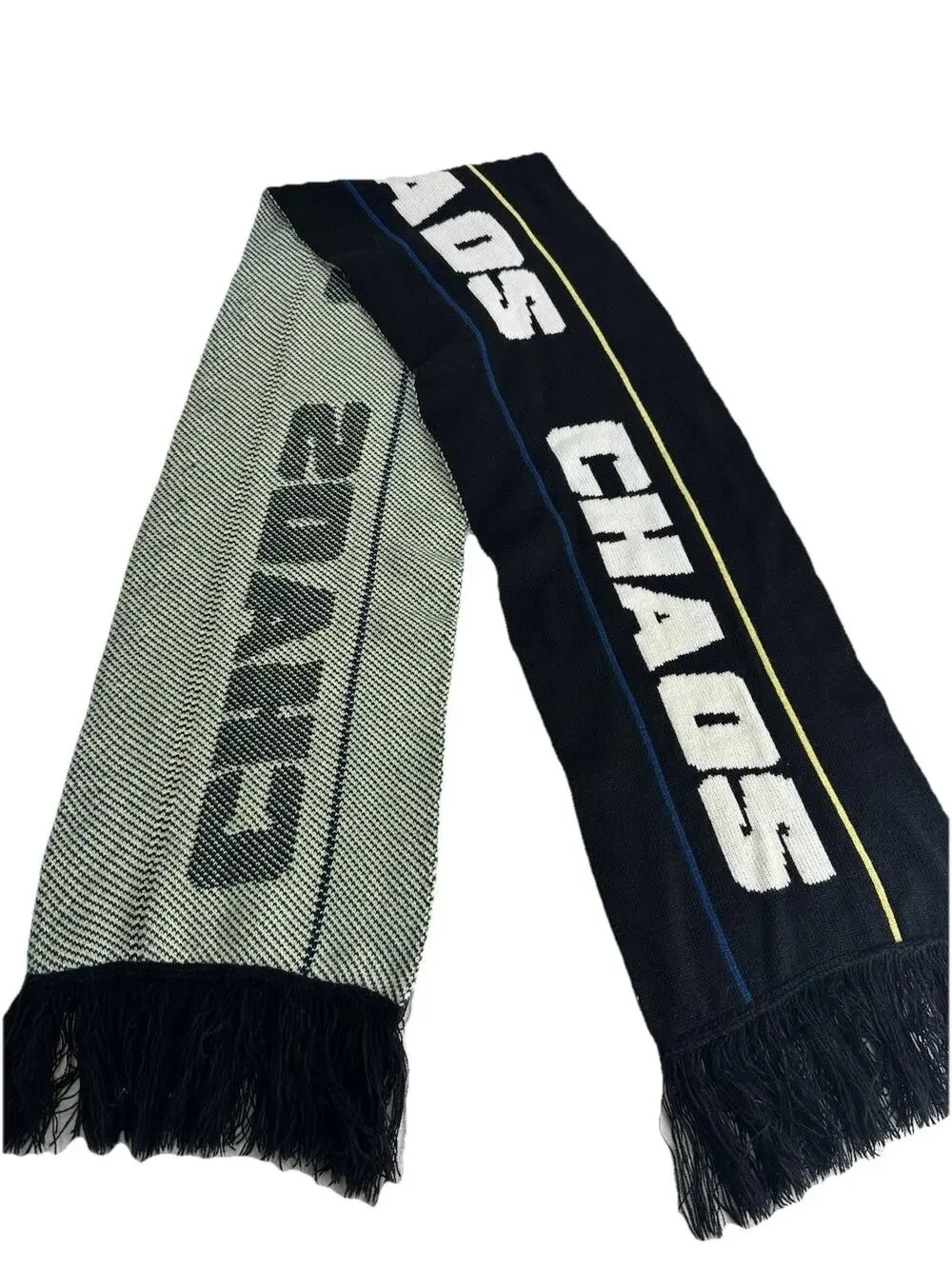 CHAOS Knit Fringe Scarf Black Blue Yellow Graphic Winter Fan Gear